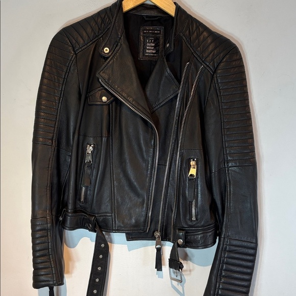 Zara Black sheep Leather moto Biker Jacket size small - Picture 11 of 11